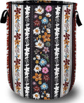 Boho Stripe Flowers Laundry Basket with Sturdy Handles, Colorful Flower Collapsible Oxford Cloth Laundry Hamper Organizer Basket for Bathroom Bedroom 15.7x20 Inch