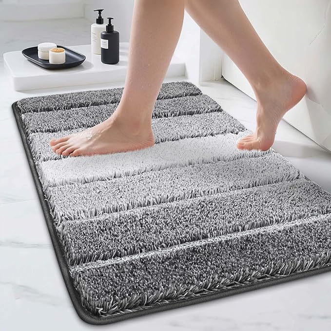 COSY HOMEER Bathroom Rugs 30"x20", Ultra Soft Absorbent Bath Mat with Non-Slip TPR Backing, Machine Washable Shaggy Rug for Bathroom Floor, Grey