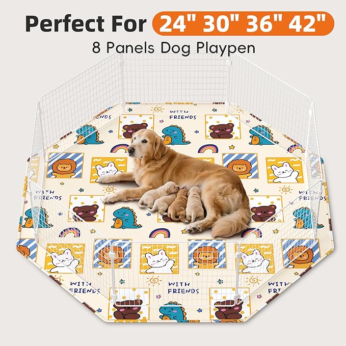 PJYuCien Washable Pee Pads for Dogs 2 Pack, 67" x 26" Octagonal Non-Slip and Leak-Proof Pee Mat, Puppy Training Pads for Whelping, Playpen, Crate, Bed （24/30/36/42'' 8 Panels Pen）