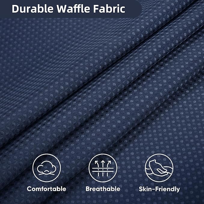 Lameirose Shower Curtain and Liner Set, 3 in 1 Waffle Shower Curtain Set with 12 Double Sided Shower Curtain Hooks, Fabric Shower Curtains for Bathroom, Navy Blue, 72 x 72