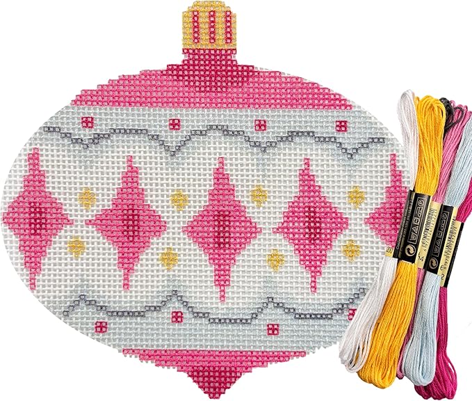 Howie's Needlepoint Needlepoint Kits, 18CT Printed Embroidery Pattern Starter Kits, Stamped Patterns Canvas Kits(Pink&Green Ball,4.4x4.6inch)