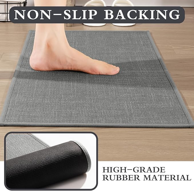 YIHOUSE Grey Bathroom Rug Sets 3 Piece, Absorbent Bath Mat for Bathroom Non Slip Washable, Bathroom Mat Quick Dry, Thin Bath Rug Set for Toilet and Floor