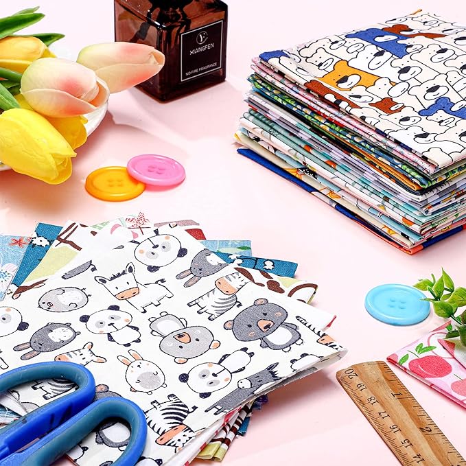 Oudain 100 Pcs 10 x 10 Inches Cotton Fabric Squares Bulk Floral Fabric Scraps Precut Fat Squares Material for Sewing Sheets for DIY Craft Scrapbooking Quilting Patchwork Clothing(10 Inch,Lovely)