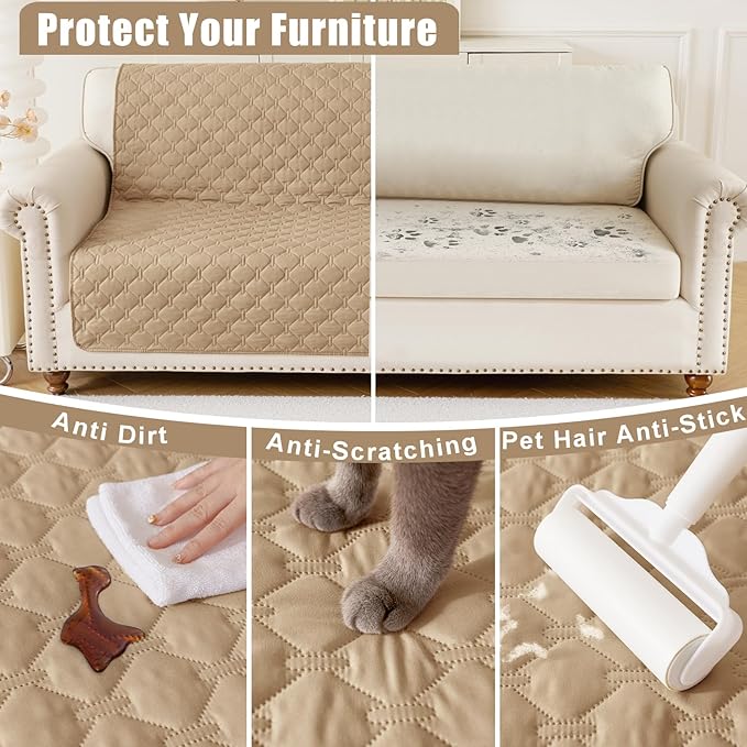 Smiry Waterproof Dog Bed Cover Blanket, Soft Reversible Pet Blanket, Washable Leakproof Cats Dogs Couch Cover for Sofa, Couch, Furniture, Plaid (30x53 Inch, Camel/Beige)