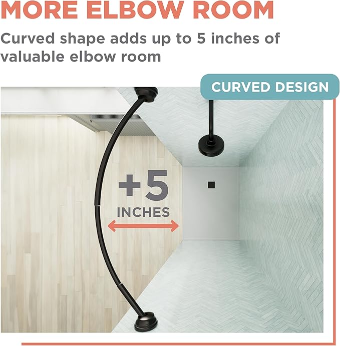 Zenna Home No Drill Curved Shower Curtain Rod, 32 - 40 Inches Adjustable Shower Rod for Small Tubs or Showers, Easy Install, Choice of No Drilling Tension or Wall Mount, Rustproof, Bronze