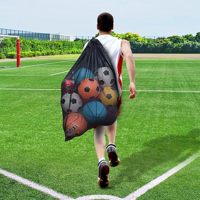 BROTOU Extra Large Sports Ball Bag Mesh, Basketball Bags Team Balls, Adjustable Shoulder Strap, Ball Bags for Holding Soccer, Football, Volleyball, Swimming Gear (30” x 40”)
