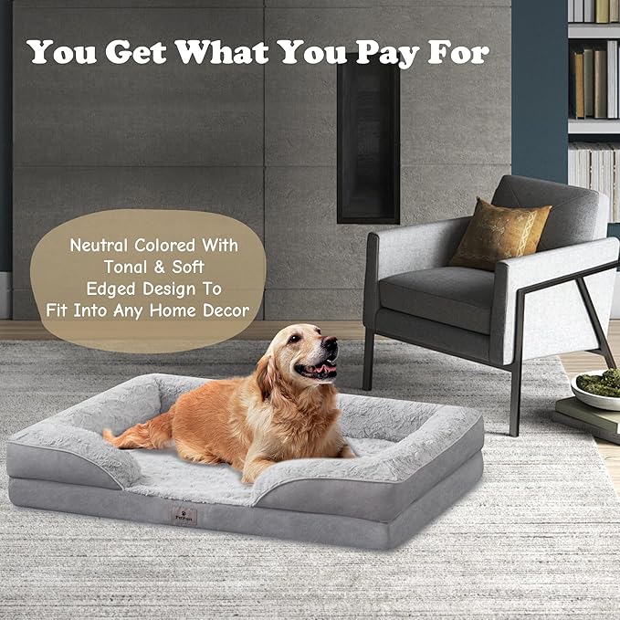 PetFun XL Orthopedic Dog Beds Large Sized Dog - Washable Large Dog Cat Bed Waterproof, Comfort Dogs Couch Sofa with Washable Removable Cover, Pet Bed with Nonskid Bottom, Light Grey, 48"