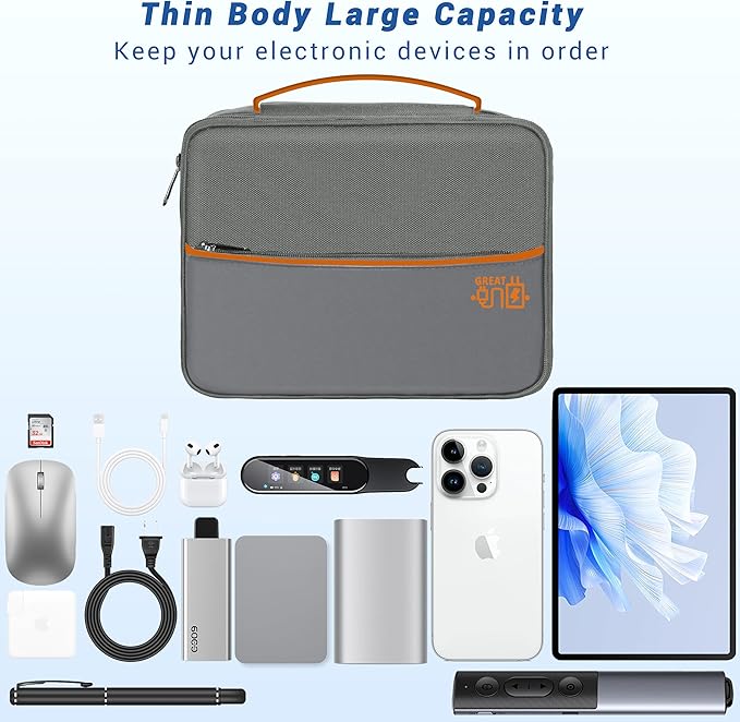 Miavers Electronics Organizer,Travel Cord Organizer Pouch, Portable Cable Organizer Bags, Waterproof Electronic Accessories Storage Case for Cables, Cords, Charger, Phone (Three Layer-Gray)