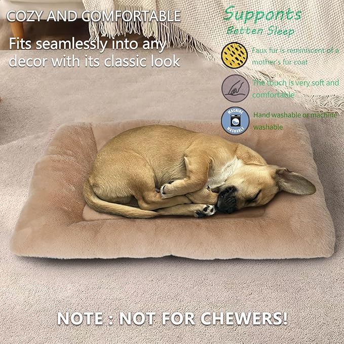 Small Dog Crate Pad 22 x 13 Washable Dog Beds for Extra Small Dogs, Fluffy Comfy Deluxe Plush XS Pet Bed for Kennel Soft Flat Puppy Kitten Cushion for Sleeping Anti-Slip,Light Brown