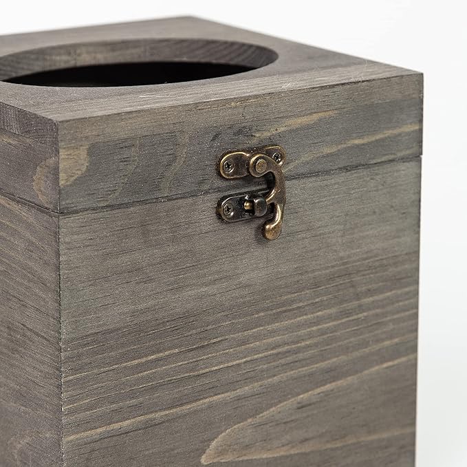 Distressed Farmhouse Square Solid Wood Tissue Box Cover with Slide-Out Bottom Panel Honey Brown Tissue Box Holder for Bathroom Living Room Dining Room Bedroom Toilet (Grey)