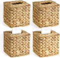 KALEKAIL 4 Pack Wicker Tissue Box Cover, Rattan Tissue Box Holder Square, Boho Decorative Woven Water Hyacinth Cube Tissue Holders