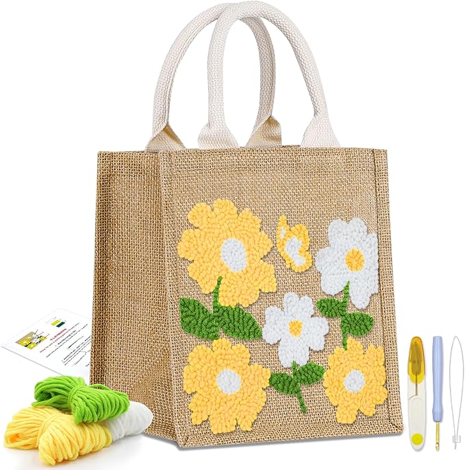 Groodo Punch Needle Kit for Beginners, Easy DIY Embroidery Set for Kids & Adults Complete Embroidery Tote Bag Set with Punch Needle Tool & Easy Instructions