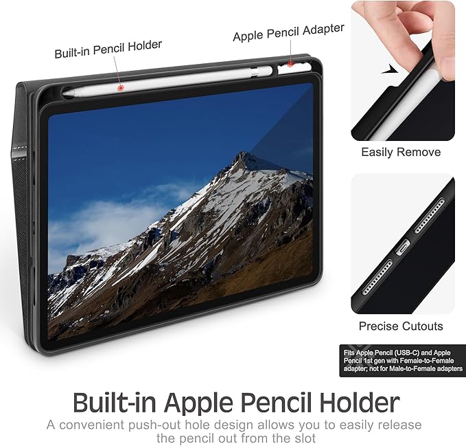KingBlanc Case for iPad (A16) 11th Generation 11 Inch 2025, iPad 10th Gen 10.9 Inch 2022 with Pencil Holder, PU Leather Protective Cover, Auto Sleep/Wake, Viewing/Typing Angle, Magnetic Clasp, Black