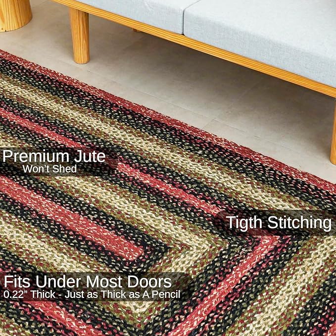 Traditional Jute Braided Runner Rug, Rustic Primitive Country Décor for Kitchen, Entryway, Hallway, Heritage, 2'X8'