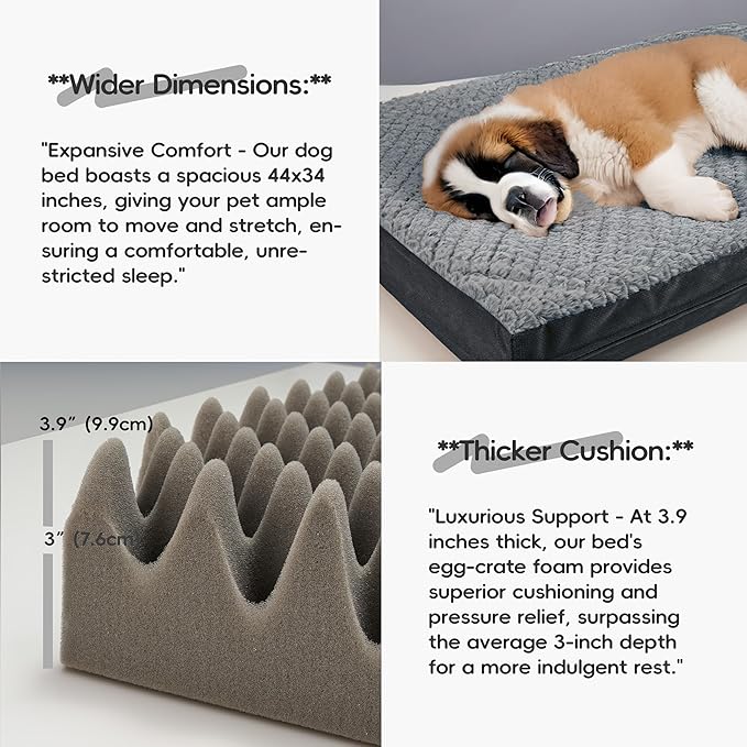 Sytopia 42" Dog Bed for Large Dogs – Waterproof, Washable, Removable Cover, Thick Orthopedic Support, Durable Multi- Size Comfort Clearance Indoor Flat Dog Bed, Dark Grey