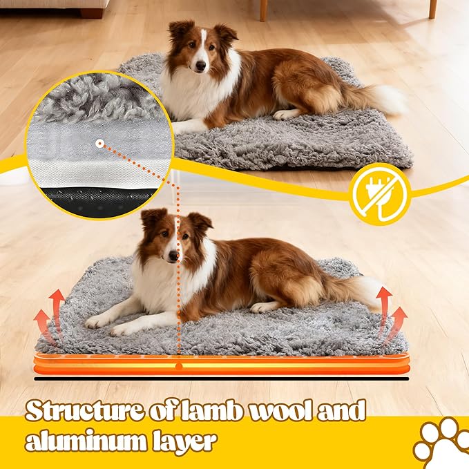 PatiencET Self Warming Cat Bed for Indoor Cats 24'' x 36'' - Cozy Fleece Heating Pad, Non-Electric Thermal Mat for Small Pets, Washable Soft Cushion for Winter Comfort and Warmth Grey