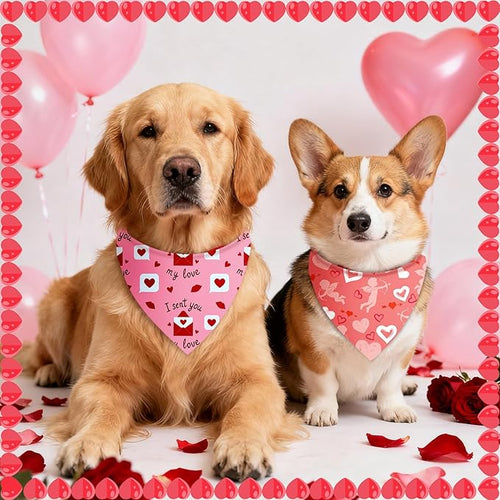 Abbylike 50 Pcs Valentines Day Dog Bandanas Bulk Red and Pink Bandanas for Dogs Triangle Kerchief Bibs Scarf for Pet Romantic Costume Photo Props Accessories Pet Shops Groomers (25.6 x 17.7 x 17.7)