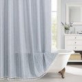 MitoVilla Boho Extra Long Shower Curtain 72 x 96, Blue Modern Farmhouse 96 inch XL Polyester Linen Texture Tassel Fabric Shower Curtain Set with Hooks for Cottagecore Country Bathroom Decor,Blue