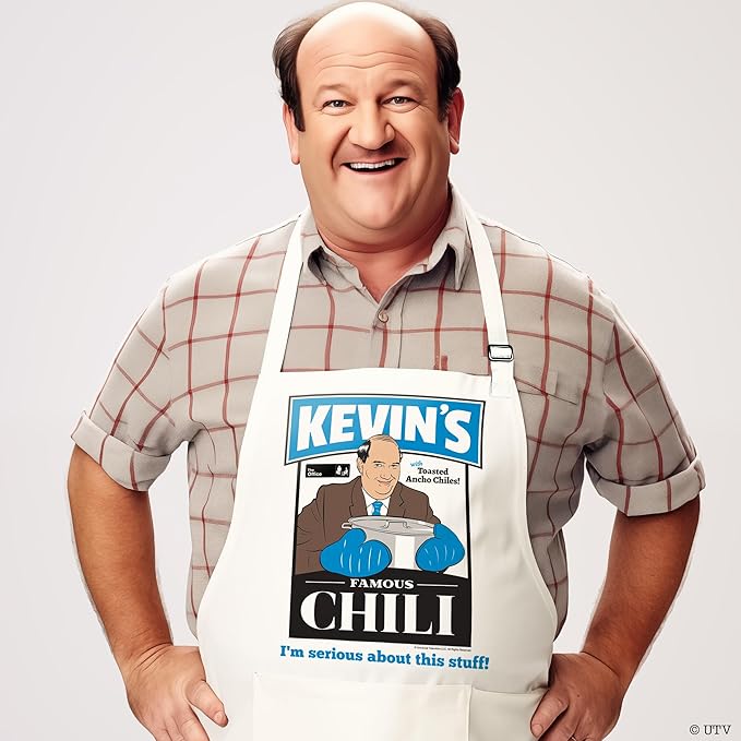 Prime Party The Office Kevin's Famous Chili Cook-Off Apron with Pockets and Adjustable Neck Strap 100% White Cotton for Kitchen Crafting BBQ