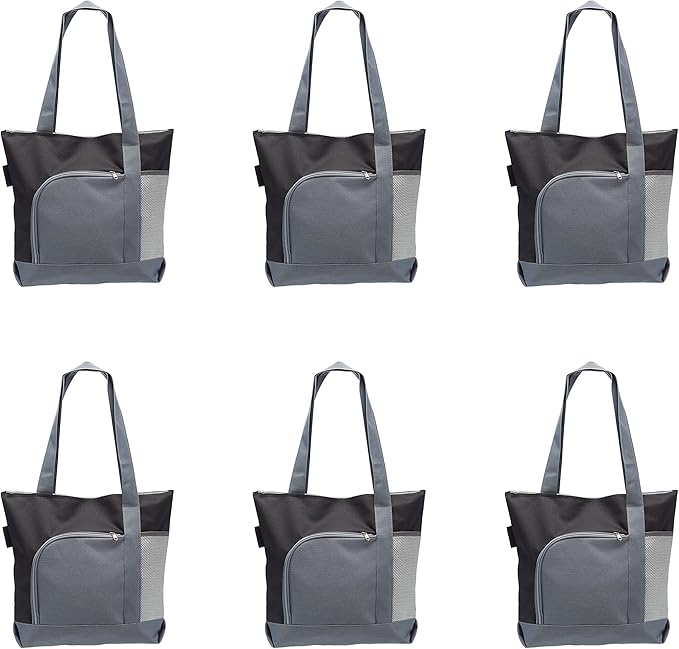 DISCOUNT PROMOS Go Getter Sport Tote Beach Bags Set of 6, Bulk Pack - Reusable, Great for Shopping, Beach, Picnic, Other Outdoor Adventure - Black