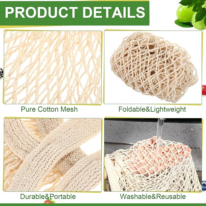 Paterr 80 Pack Cotton Mesh Produce Bags Bulk Reusable Market Bag Washable Net Grocery Purse String Shopping Tote Beach Organizer for Vegetable Fruit Picnic Food Storage (Short Handle,Beige)