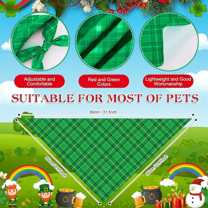Abbylike 50 Pcs Valentine's & St. Patrick's Day Dog Bandanas Bulk Red & Green Plaid Bandanas for Dogs Triangle Kerchief Bib Scarf for Pet Holiday Costume Photo Props Accessories (31.5 x 21.7 x 21.7)