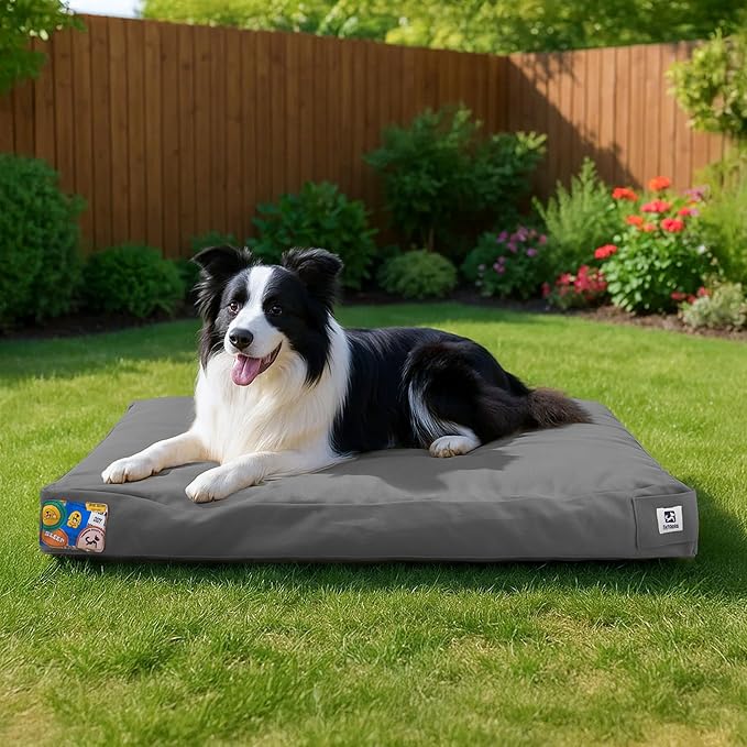 Sytopia 36 Inch Canvas Outdoor Dog Bed for Large and Medium Dogs, Waterproof Washable Removable Cover, Indoor Patio Pet Pad, Dark Gray