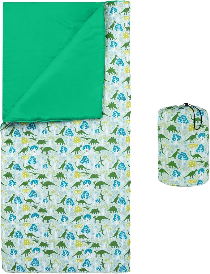 Wildkin Kids Sleeping Bag – Roll-Up Design with Storage Bag for School, Travel & Camping - Dinomite Dinosaurs