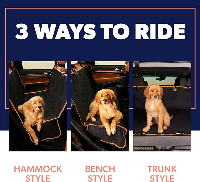 Active Pets Dog Car Seat Cover for Back Seat, Waterproof Pet Hammock Protector, Durable Nonslip Seat Protection SUV Truck, Standard 53"x56", Orange