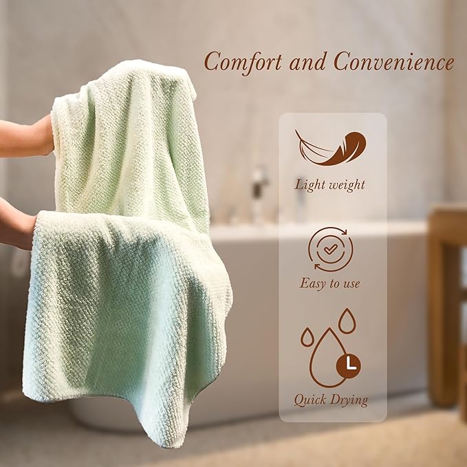 Chloven 2 Pack Extra Large Microfiber Hair Towel - Anti-Frizz Hair Drying Towel for Women，Ultra Absorbent & Lightweight Hair Towel Wrap for Long & Thick Hair,Breathable Hair Turbans with Elastic Band