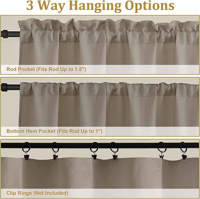 Lecloud Bessie Stone Short Curtains 45 Inch Length 2 Panels, Faux Linen Light Filtering Curtains with Dual Rod Pocket, Farmhouse Small Window Curtain for Bedroom Living Room, Each 30 W x 45 L