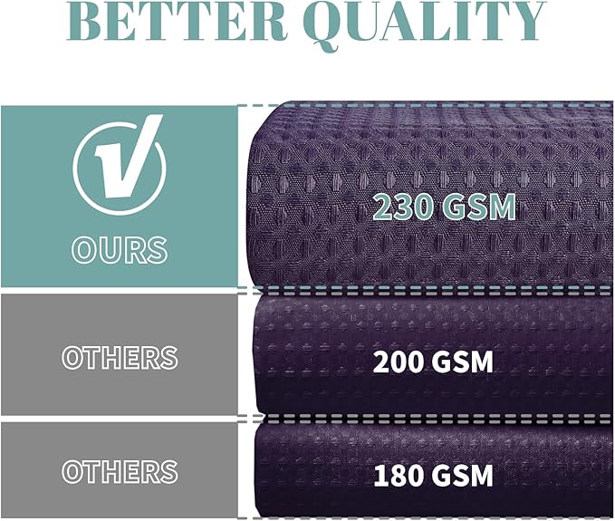 eachope Purple Long No Hook Waffle Weave Shower Curtain with snap-in Liner Replacement, 230GSM Waterproof Fabric Hotel Shower Curtain Set for Bathroom, Through Mesh Top Window,71Wx80H