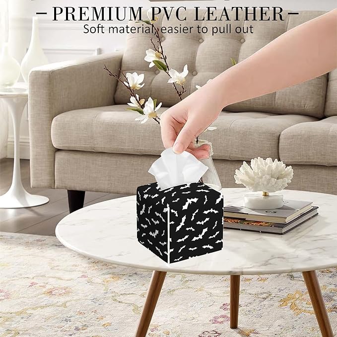 POIUBLE Halloween Bats Tissue Box Cover Leather Tissue Box Holder Square Facial Paper Organizer Dispenser for Bathroom Kitchen Bedroom Vanity Countertop Night Stands