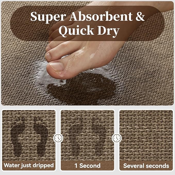 MontVoo Bathroom Runner Rug-Ultra Thin Non Slip Bath Mat Runner for Bathroom Mat Quick Dry, Rubber Backing Washable Runner Bathroom Rugs Fit Under Door, Absorbent Bath Rug,24"x47",Khaki