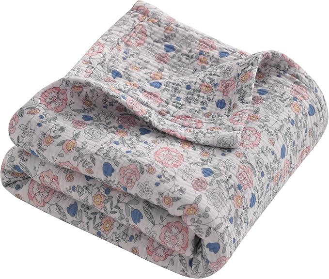 NTBAY 4 Layer Muslin Cotton Toddler Blanket, 42x60 Soft and Breathable Receiving for Newborns and Infants, Perfect for Crib, Stroller, Travel, Lightweight Nursery Blanket, Vintage Floral