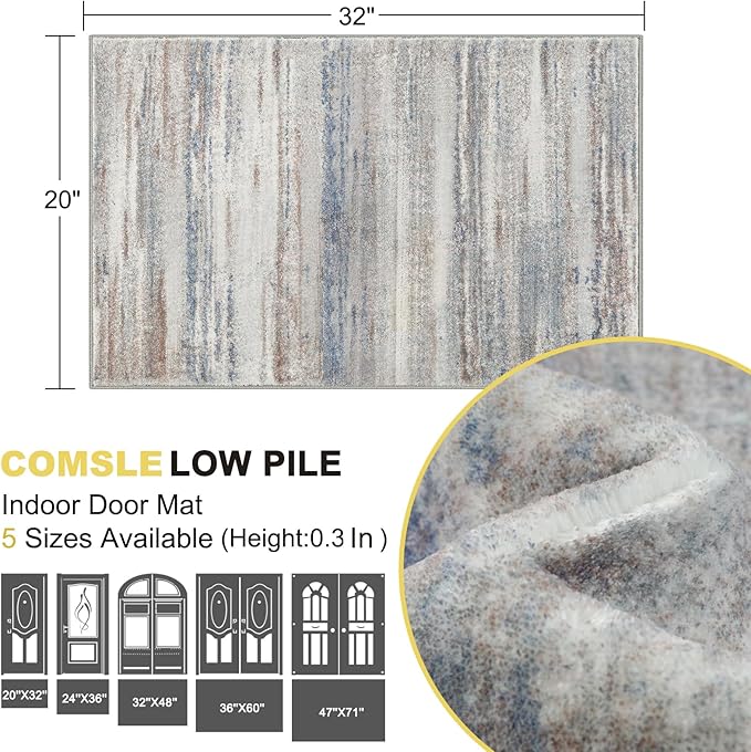 COMSLE Door Mat, Front Door Rug Indoor for Entrance Faux Wool Absorbent Non Slip Modern Throw Rug for Entryway Hallway Muddy Paws - Pet Friendly, 20x32 Inches,Gray Brown Machine Washable