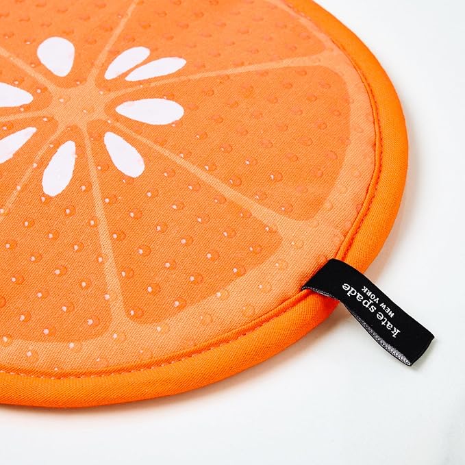 Kate Spade New York Squeeze The Day and Spring Gingham Pot Holder 2-Pack Set, Heat Resistant, 100% Cotton, Orange, 8"