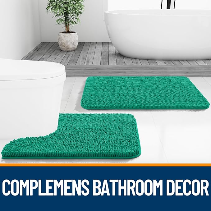 OLANLY Bathroom Rugs 30x20, Extra Soft Absorbent Chenille Bath Rugs, Rubber Backing Quick Dry, Machine Washable Bath Mats for Bathroom Floor, Tub and Shower, Home Decor Accessories, Emerald