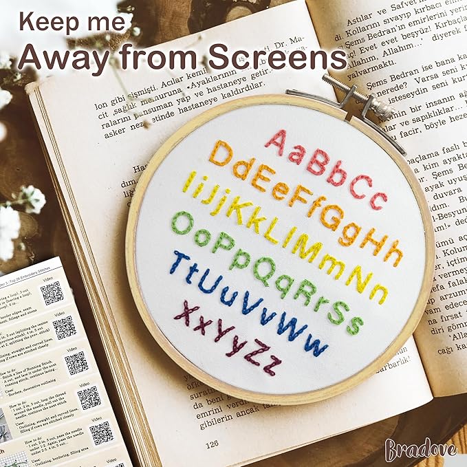 Bradove 3 Sets Alphabet Letter Practice Embroidery Kit for Beginners Adults Kids, Learn to Embroider Kit Adult Beginners