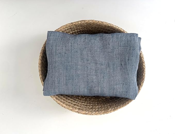 100% Linen Fabric – Yarn Dyed Chambray, Pre-Washed, Lightweight Crisp & Cool Handfeel, 52–54" Wide – The Linen Lab (Driftwood Blue 6924, 1y)