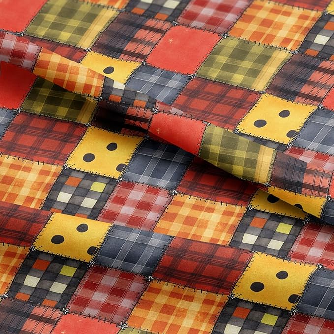 Harvest Plaid Patchwork Cotton Fabric Panel 61 × 36.6 Inches, Cozy Fall Checkered Print Cotton 140 GSM, Pre-Cut Sewing Fabric for Quilting, Crafts & Home Decor (USA Size)