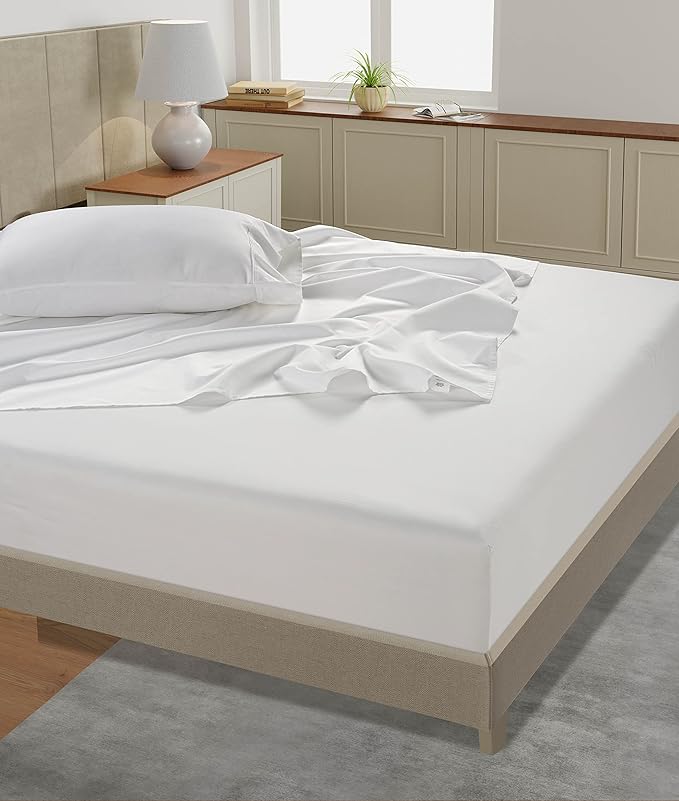 LANE LINEN 100% Cotton California King Sheet Set – 450 Thread Count Soft Sateen Sheets, Naturally Cooling & Breathable, 15” Deep Pocket Fully Elasticized Fitted Sheet, Bedding & Pillowcases, White