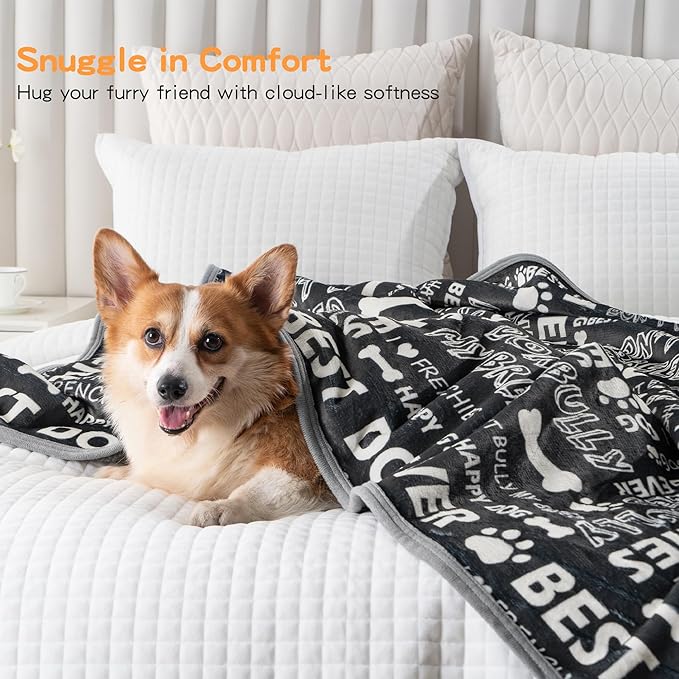 CAPT.SNOOZE Waterproof Dog Blankets Pet Blanket, 30"x40" Cat Blanket for Indoor Cats, Soft Fluffy Sofa Car Bed Protector, Reversible Sherpa Fleece Puppy Blanket for Small Medium Dogs(Letters)