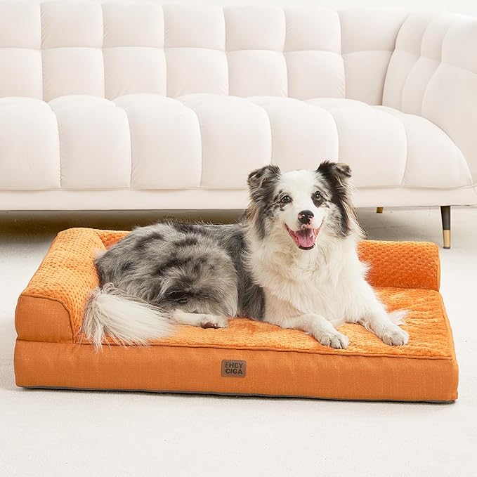 EHEYCIGA XL Dog Bed Memory Foam for Crate, Extra Large Dog Bed Orthopedic with Washable Removable Cover, Waterproof Pet Sofa Couch XLarge Size Dogs, 41x27x6.5, Pumpkin