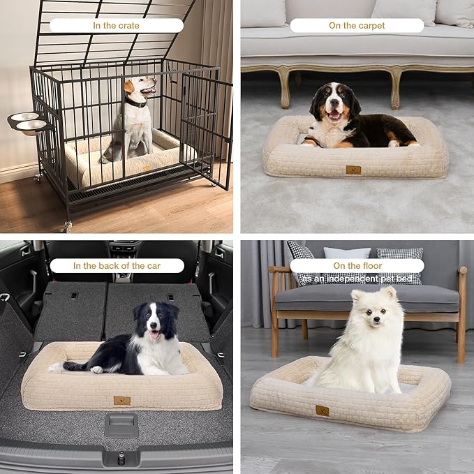 Plush Orthopedic Dog Bed for Medium Large Dogs, Memory Foam Bolster Sofa Bed with Removable Washable Cover, Waterproof Lining & Non-Slip Bottom (Tan-S)