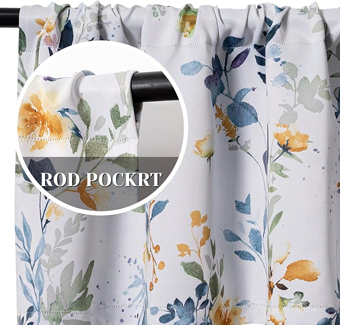 MYSKY HOME 2 Pack Blackout Window Valance, 18 Inches Long Kitchen Window Curtains Over Sink Rod Pocket Pattern Valance for Bathroom Bedroom Living Room, Yellow & Grey