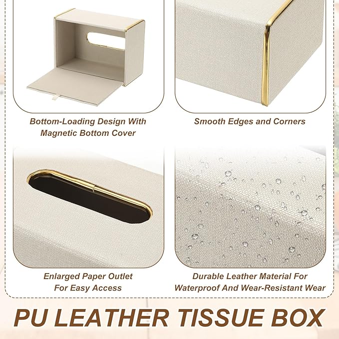 uxcell Tissue Box Cover, Rectangle Modern Tissue Box Holder with Magnetic Closure for Living Room Bedroom Office Hotel Desk (7.5"x5.1"x3.5", White)