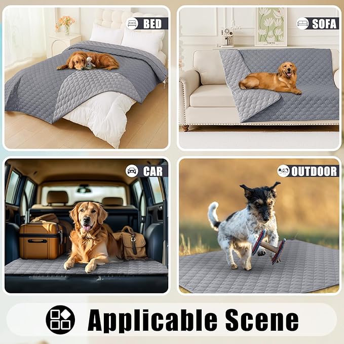 Smiry Waterproof Dog Bed Cover Blanket, Soft Reversible Pet Blanket, Washable Leakproof Cats Dogs Couch Cover for Sofa, Couch, Furniture, Plaid (52x82 Inch, Grey/Light Grey)