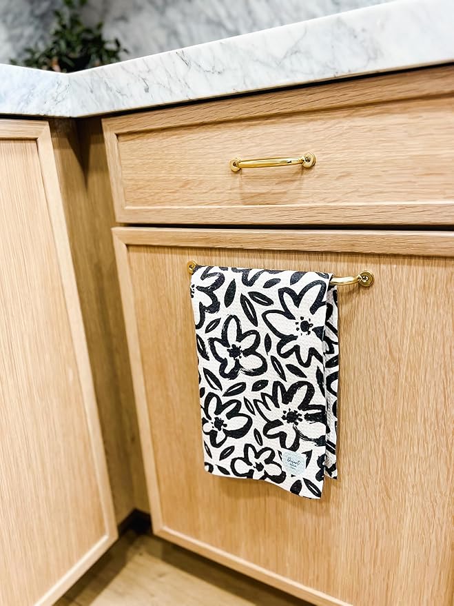 Desert Aqua 2 Pack Double Sided|| Not Your Ordinary Kitchen Towels || Dish Towels || Quick Dry || Waffle Weave Microfiber || Highly Absorbent || Hanging Hook (Black Daisy)