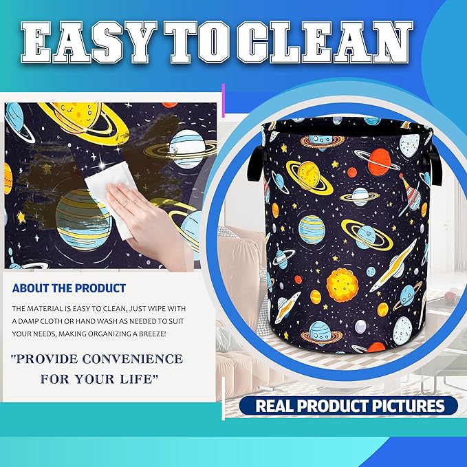 Galaxy Planet Laundry Basket Oxford Cloth Universe Laundry Hamper With Handle Foldable Portable Clothes Storage Basket 18.9 X 16.5 Inch Storage Bag For Laundry Room/Bathroom/Bedroom/Dormitories